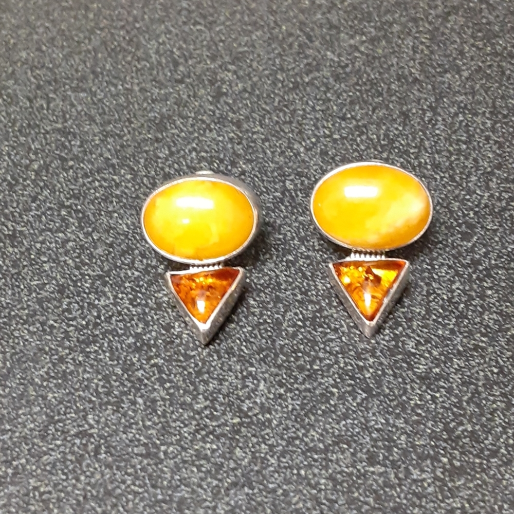 Sterling Silver Yellow Turquoise & Amber Earrings